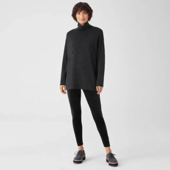 NWT New Eileen Fisher Black Ankle Length Slim Fit Stretch Velvet Knit Leggings - Picture 1 of 7